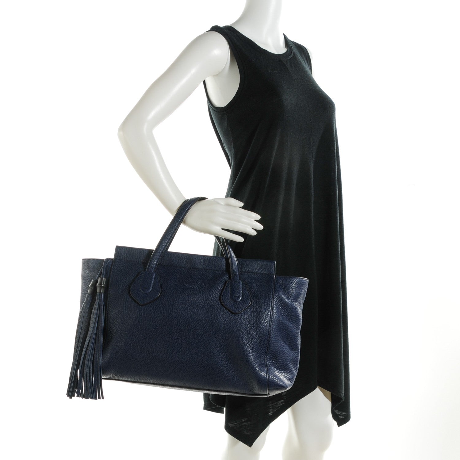 Gucci Pebbled Calfskin Large Lady Tassel Top Handle Bag Dark Blue 2 of 7