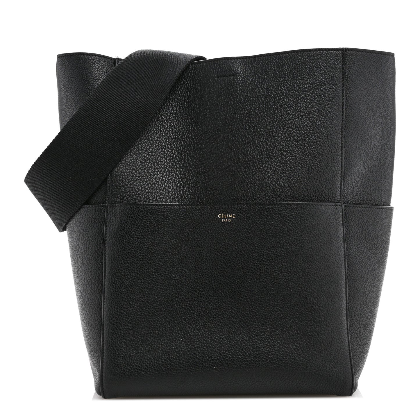 Soft Grained Calfskin Sangle Bucket Bag Black
