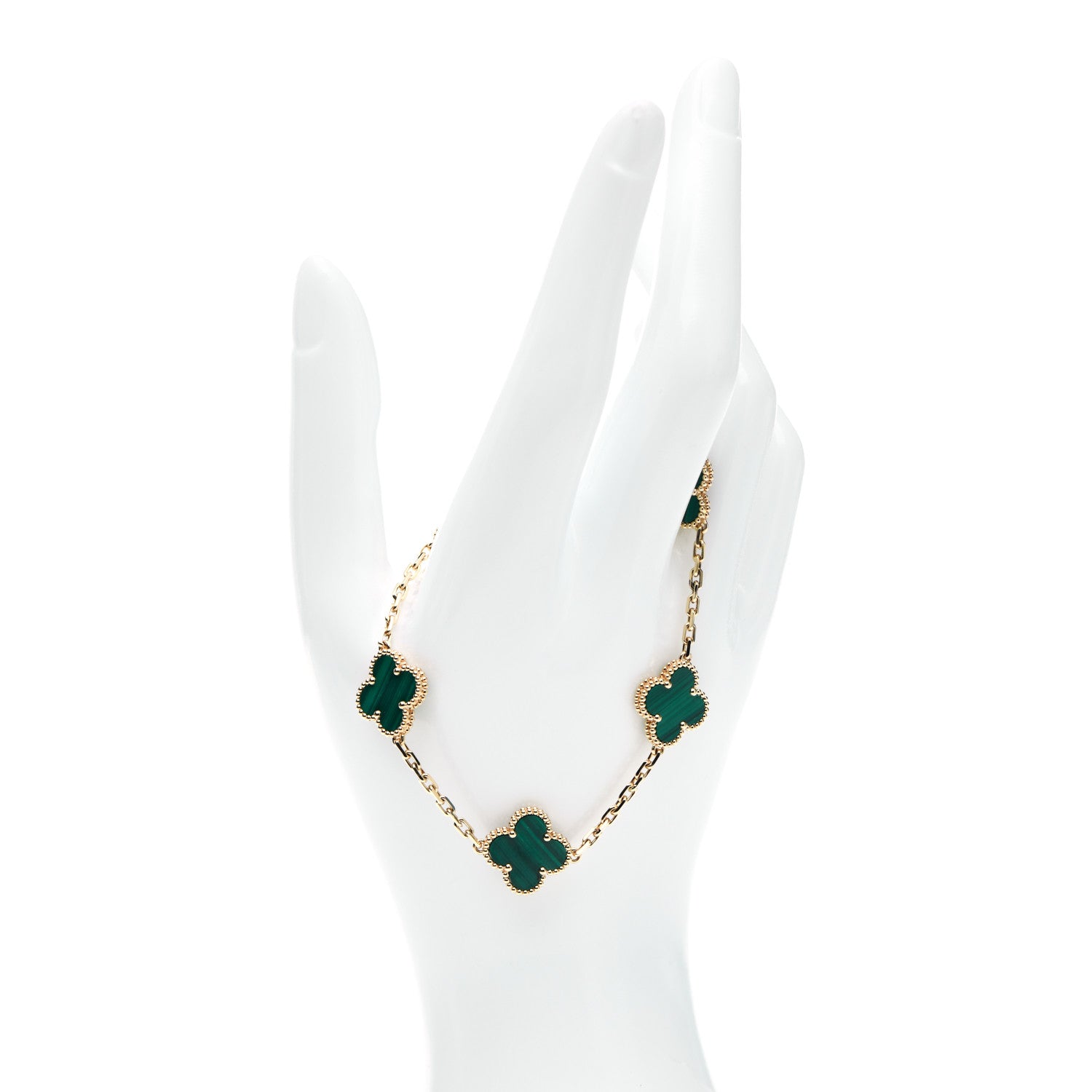 Van Cleef & Arpels 18K Yellow Gold Malachite 5 Motifs Vintage Alhambra Bracelet 2 of 8
