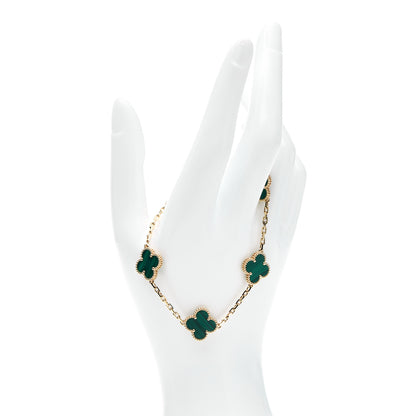 Van Cleef & Arpels 18K Yellow Gold Malachite 5 Motifs Vintage Alhambra Bracelet 2 of 8