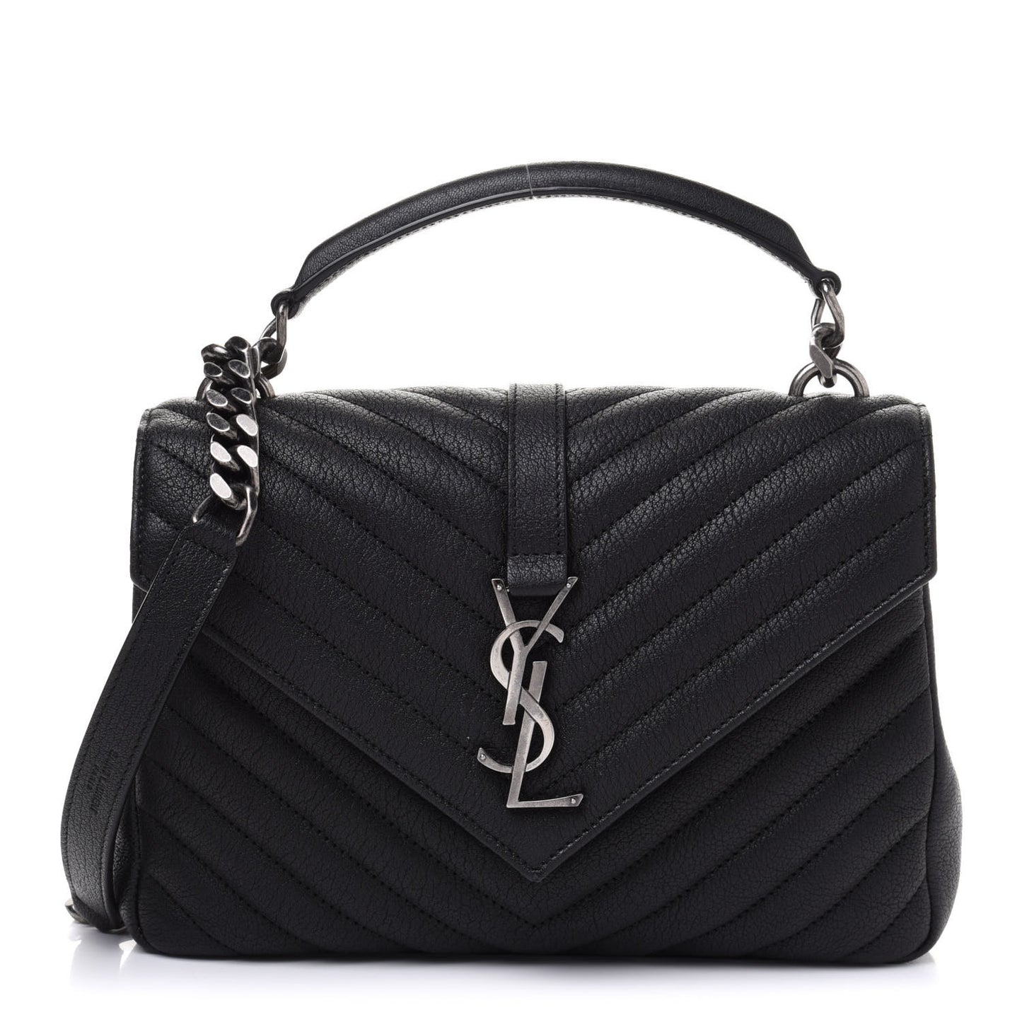 Sheepskin Matelasse Chevron Monogram Medium College Bag Black