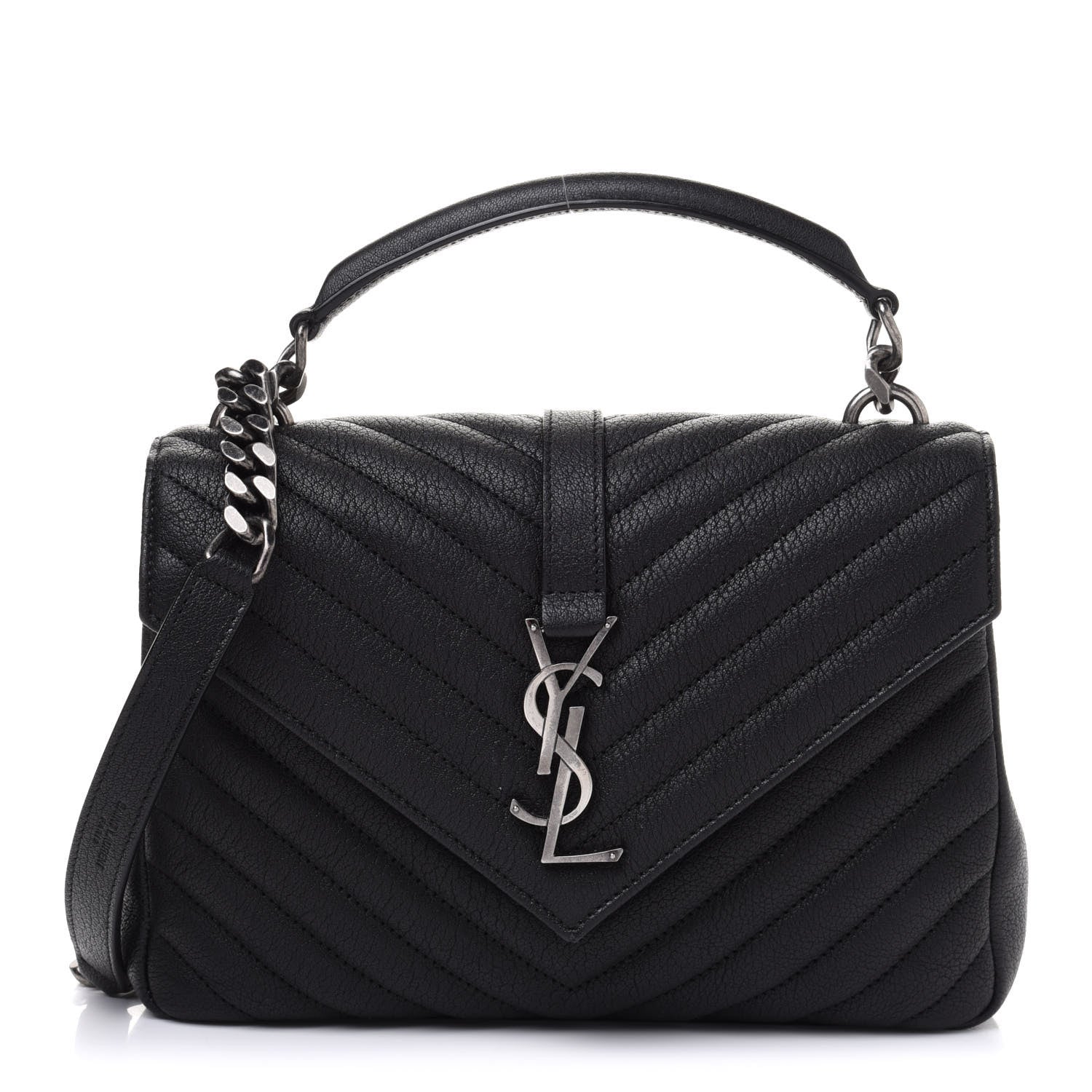 Saint Laurent Sheepskin Matelasse Chevron Monogram Medium College Bag Black 1 of 15
