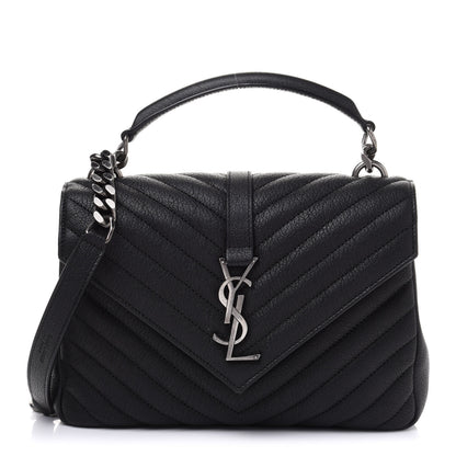 Saint Laurent Sheepskin Matelasse Chevron Monogram Medium College Bag Black 1 of 15