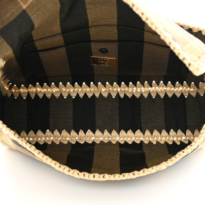 Fendi Fabric Jacquard Raffia Straw Pequin Gingham Woven Baguette Beige Black Natural 5 of 10