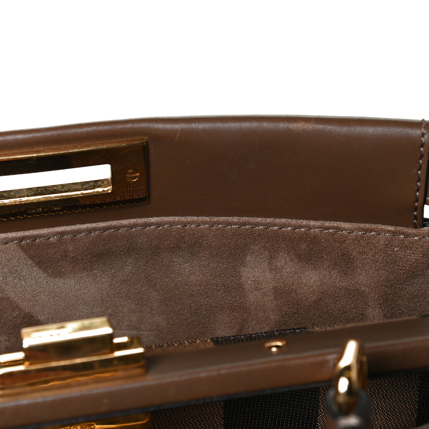 Fendi Vitello Morgan Fabric Jacquard Pequin Medium Peekaboo Iconic Satchel Foresta Tobacco Black 12 of 12