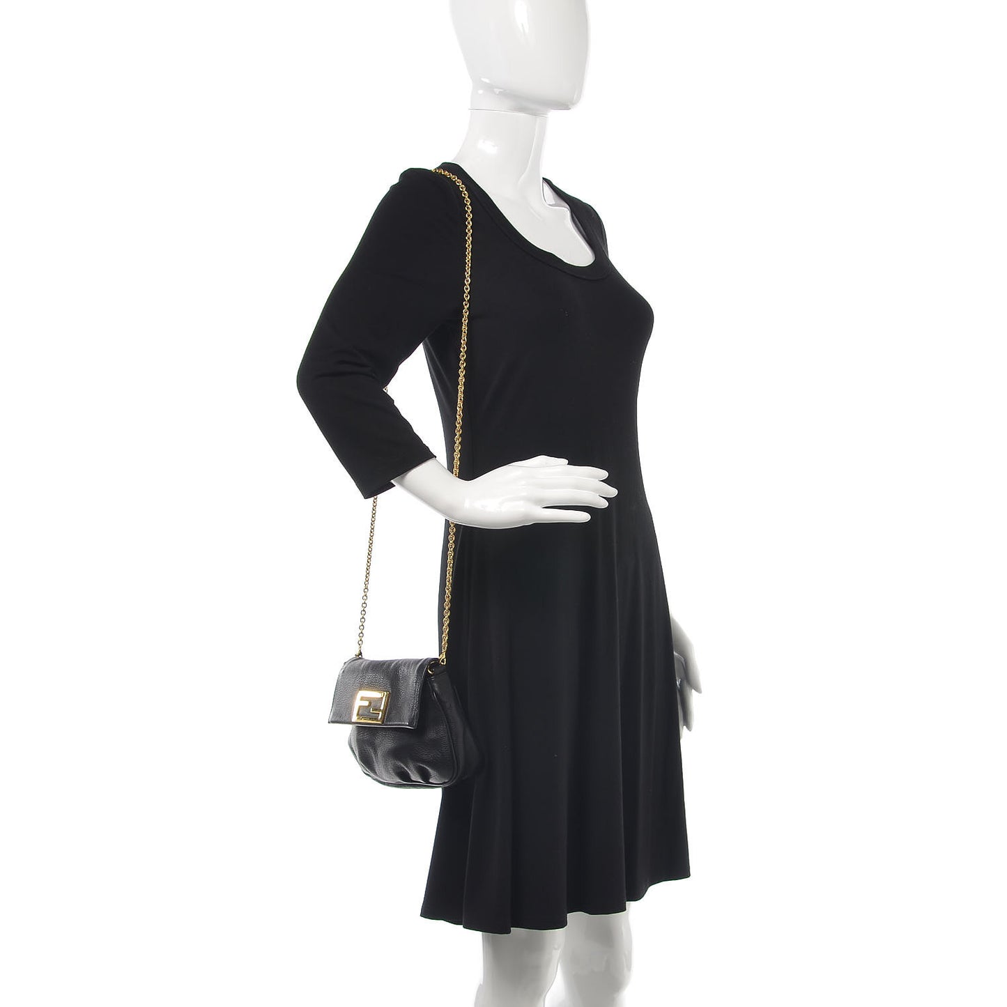 Vitello Flamingo Fendista Pouchette Crossbody Black