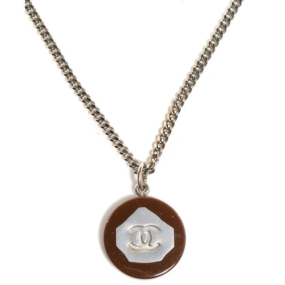 Chanel Resin CC Necklace Brown Silver 1 of 6