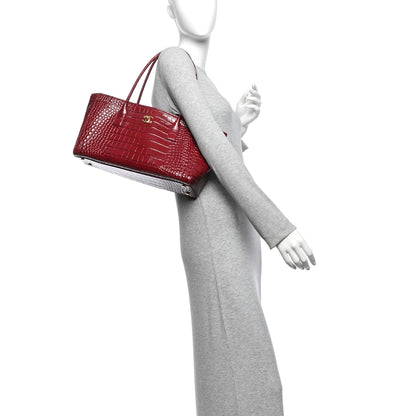 Chanel Calfskin Crocodile Embossed Archetype Small Shopping Tote Burgundy 2 of 11