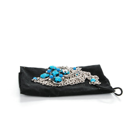 Chanel Gripoix Poured Glass Tweed Crystal CC Long Necklace Brooch Silver Blue 8 of 8