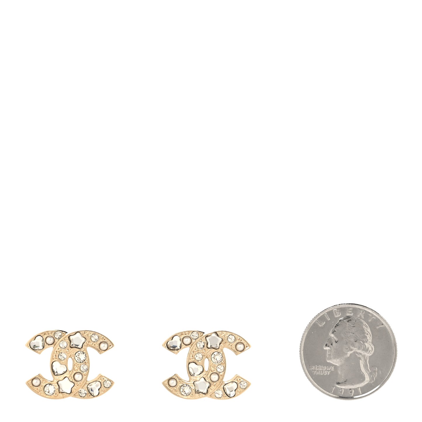 Crystal Pearl CC Star Heart Earrings Gold