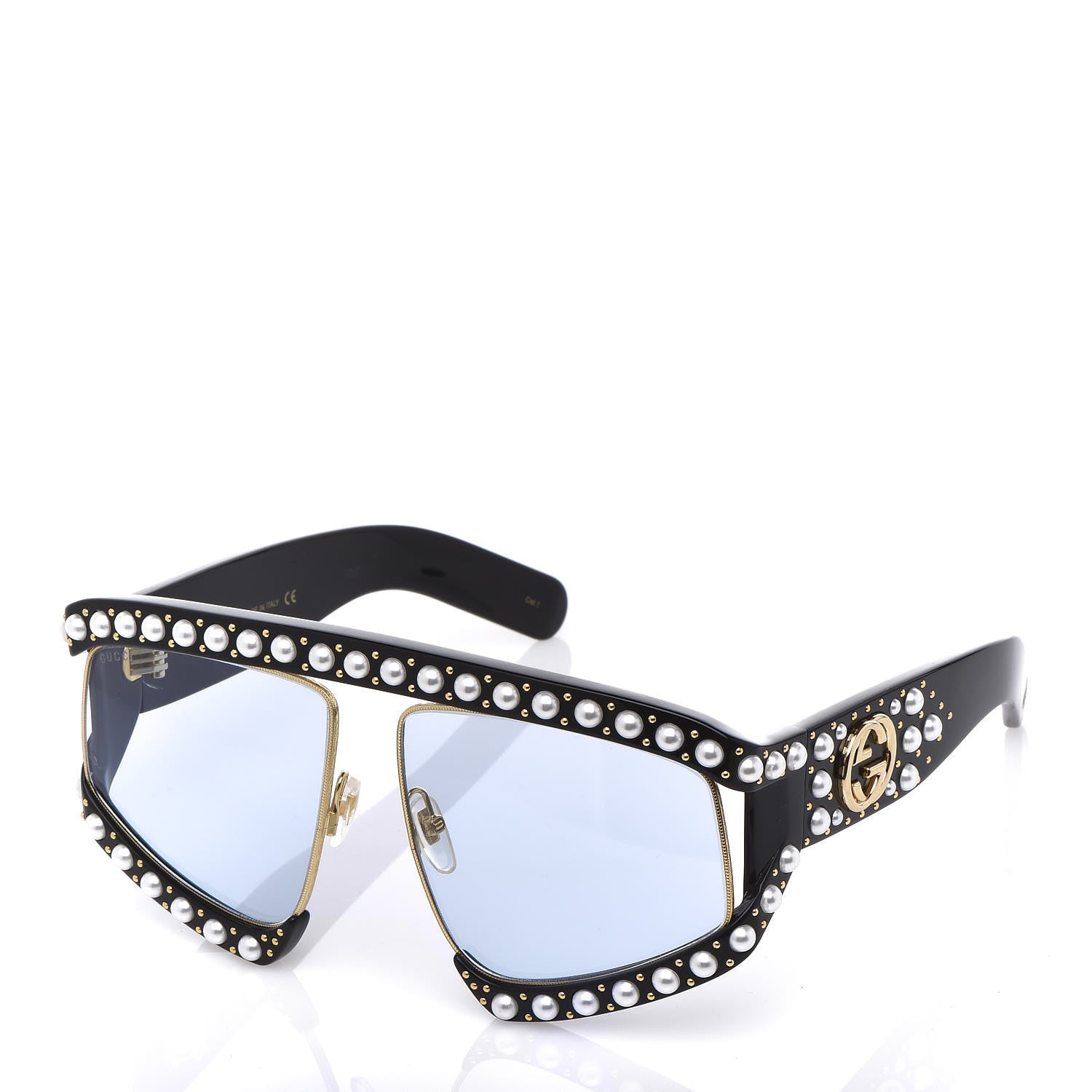 Gucci Acetate Pearl Rectangular Frame Sunglasses GG0234S Black 7 of 8