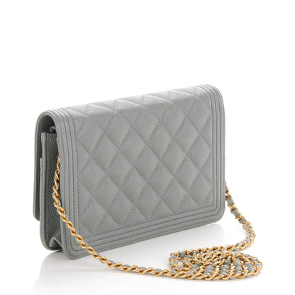 Chanel Caviar Quilted Boy Wallet On Chain WOC Grey 3 of 8