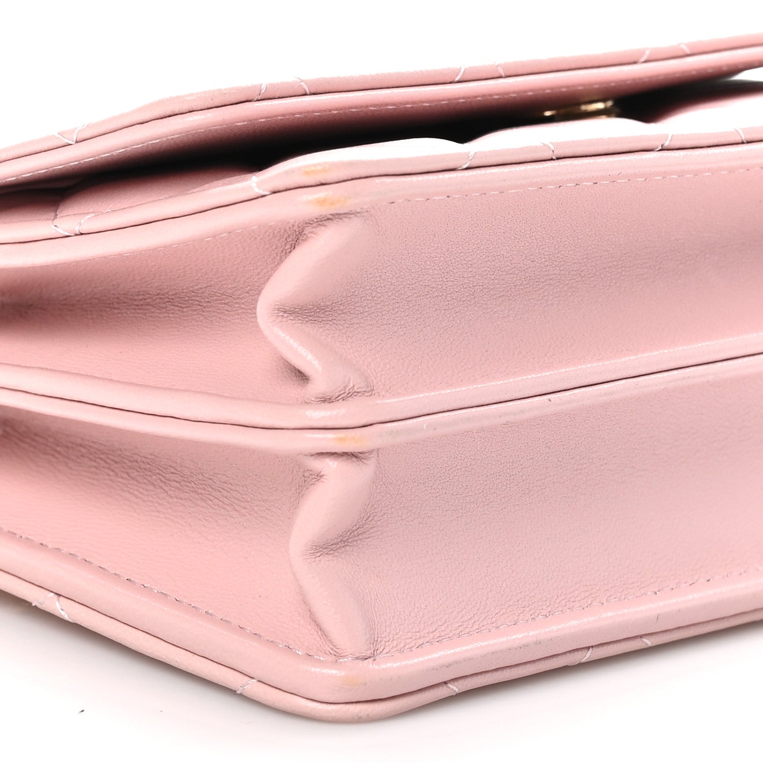 Chanel Lambskin Quilted CC Pearl Enamel Clutch on Chain WOC Light Pink 12 of 13