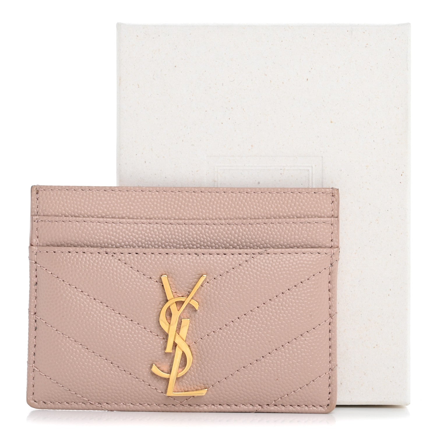 Saint Laurent Grain De Poudre Matelasse Chevron Monogram Credit Card Case Pale Pink 16 of 16