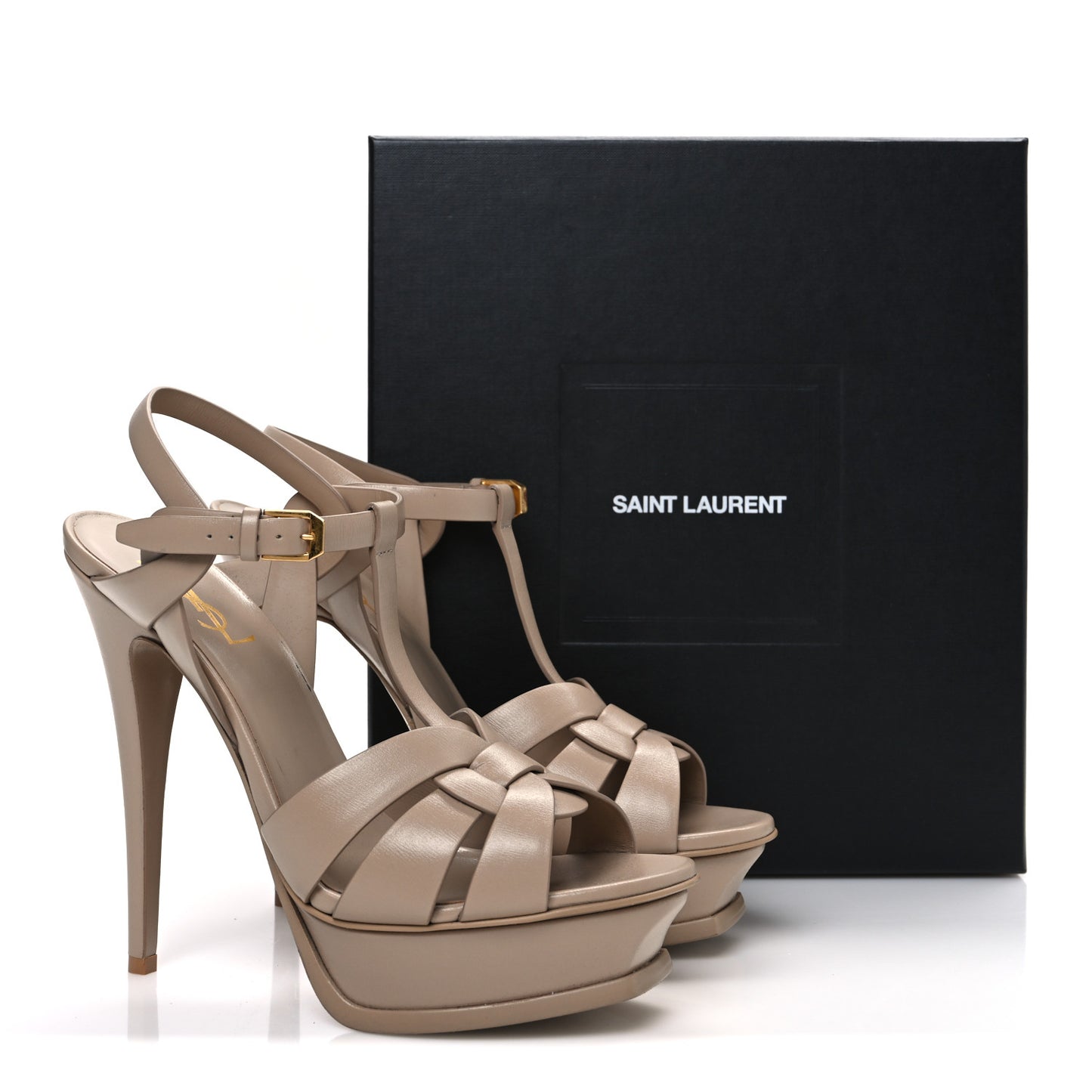 Calfskin Tribute 105 Platform Sandals 40 Dark Beige