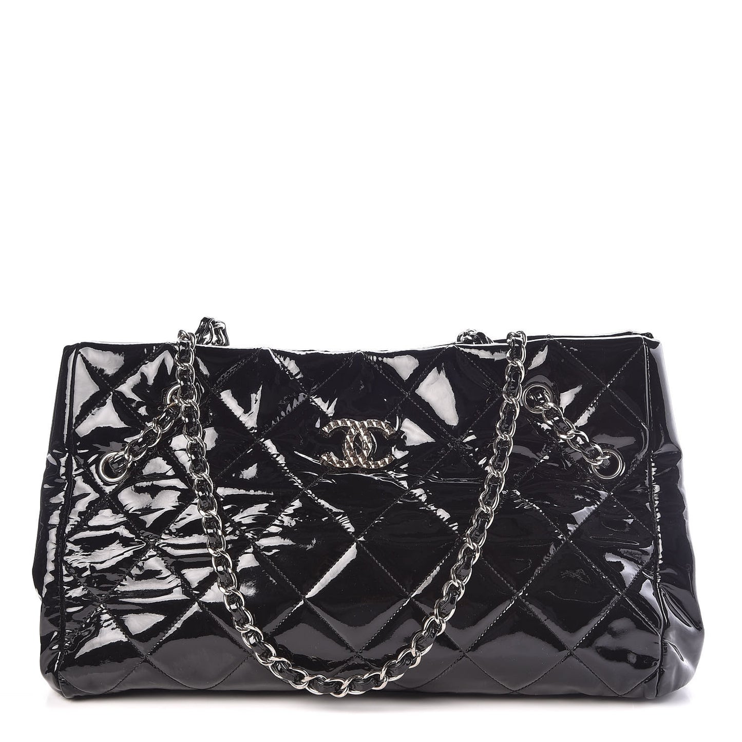Patent Quilted Medium Cells Tote Black