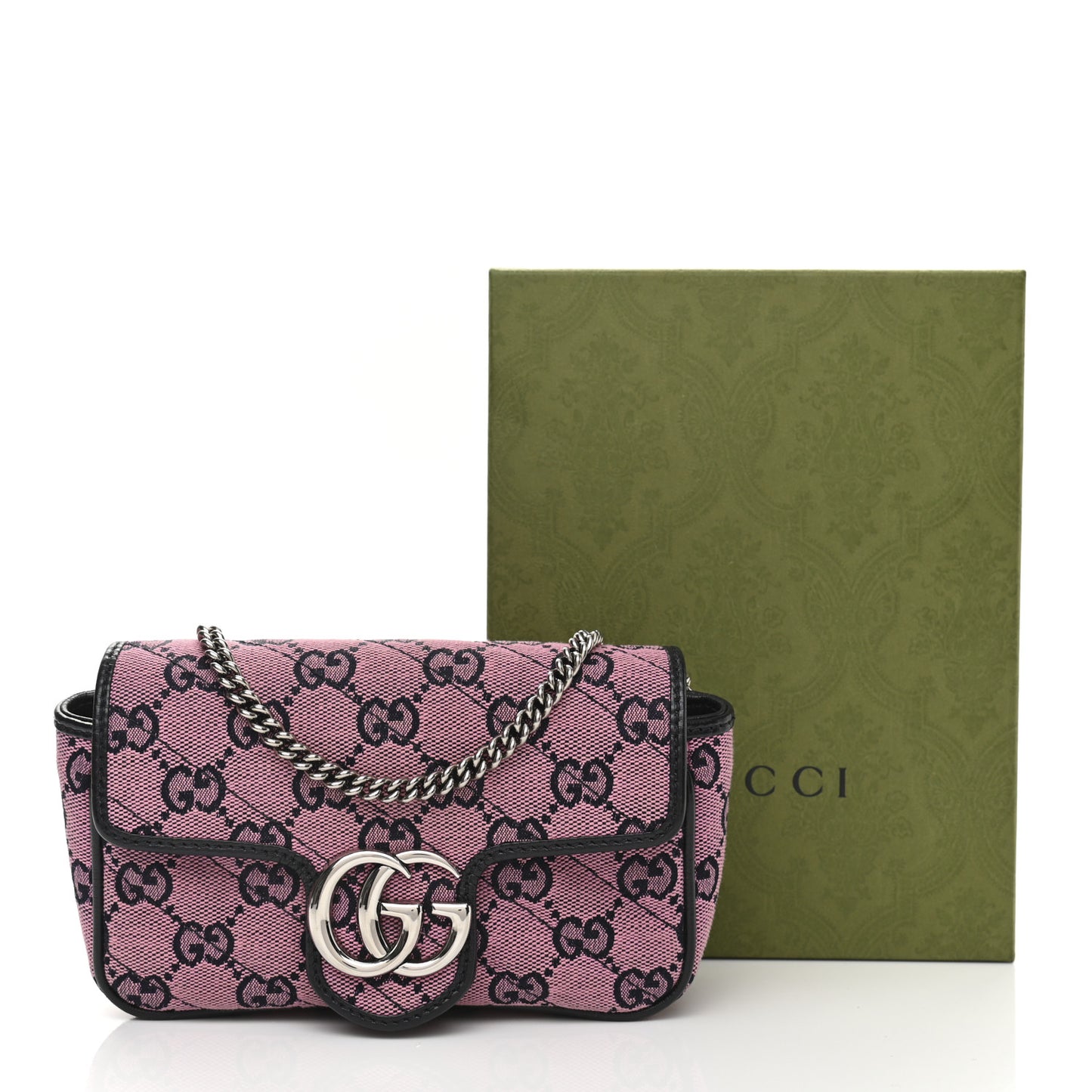 Monogram Multicolor Matelasse Diagonal Super Mini GG Marmont Shoulder Bag Pink Blue