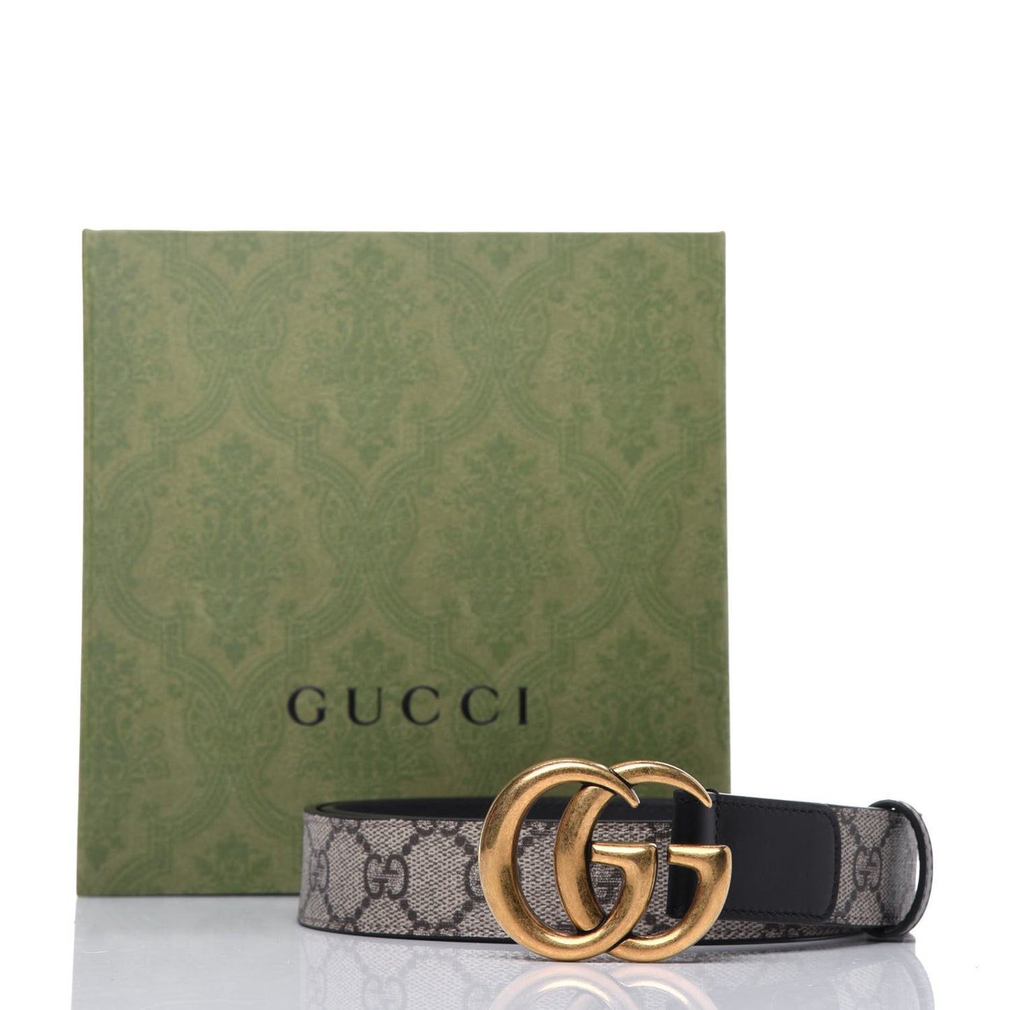 GG Supreme Monogram Matte Plutone Calfskin Double G 30mm Belt 95 38 Beige Ebony Black