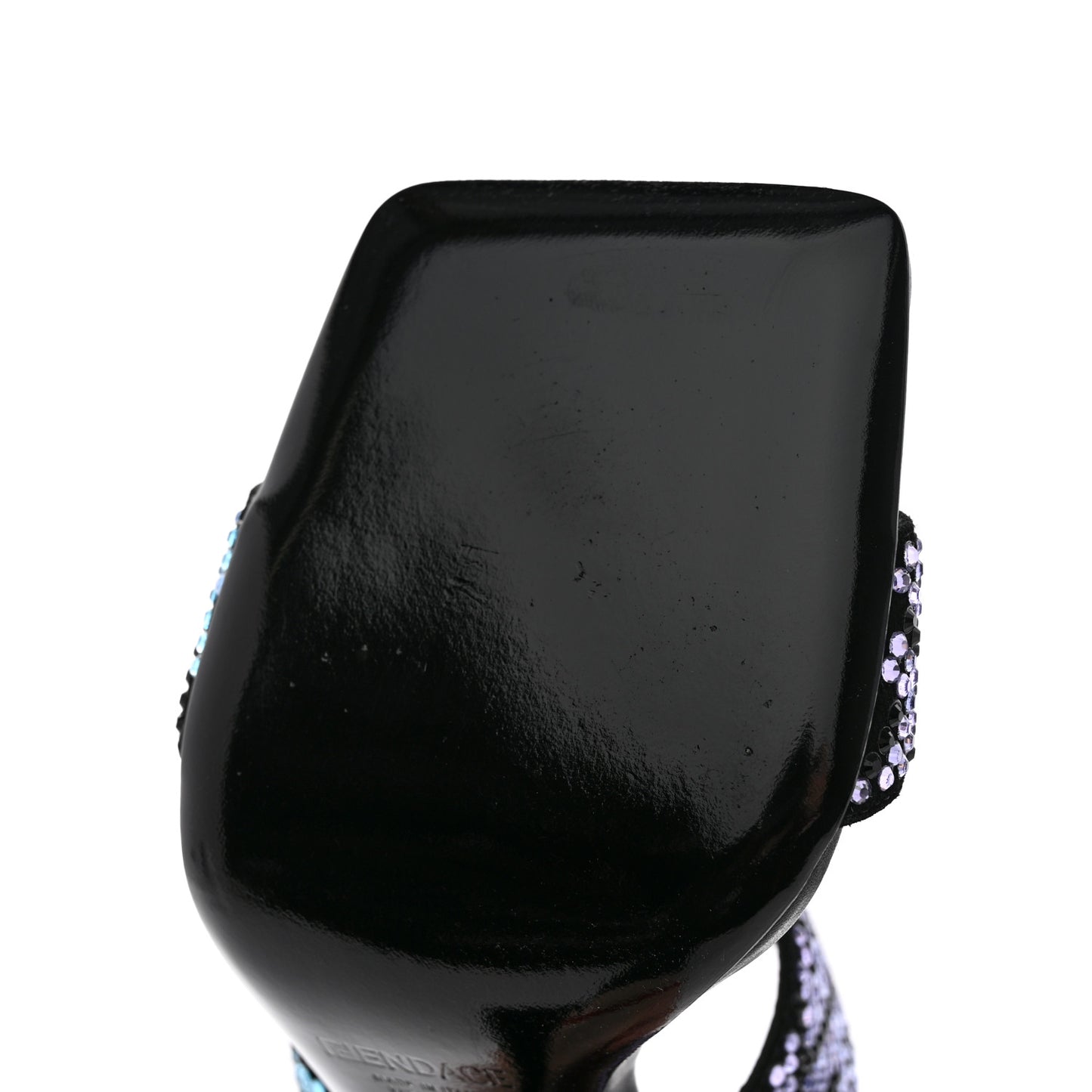 X FENDI Calfskin Crystal Fendace FF Medusa High Heel Mule Sandals 36 Black Multicolor