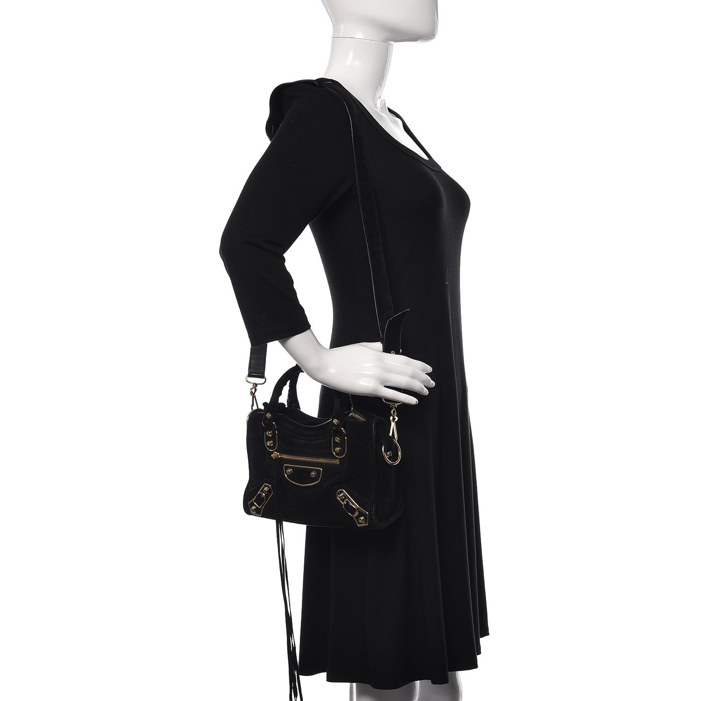 Baby Daim Suede Gold Metallic Edge Hardware Mini City Black