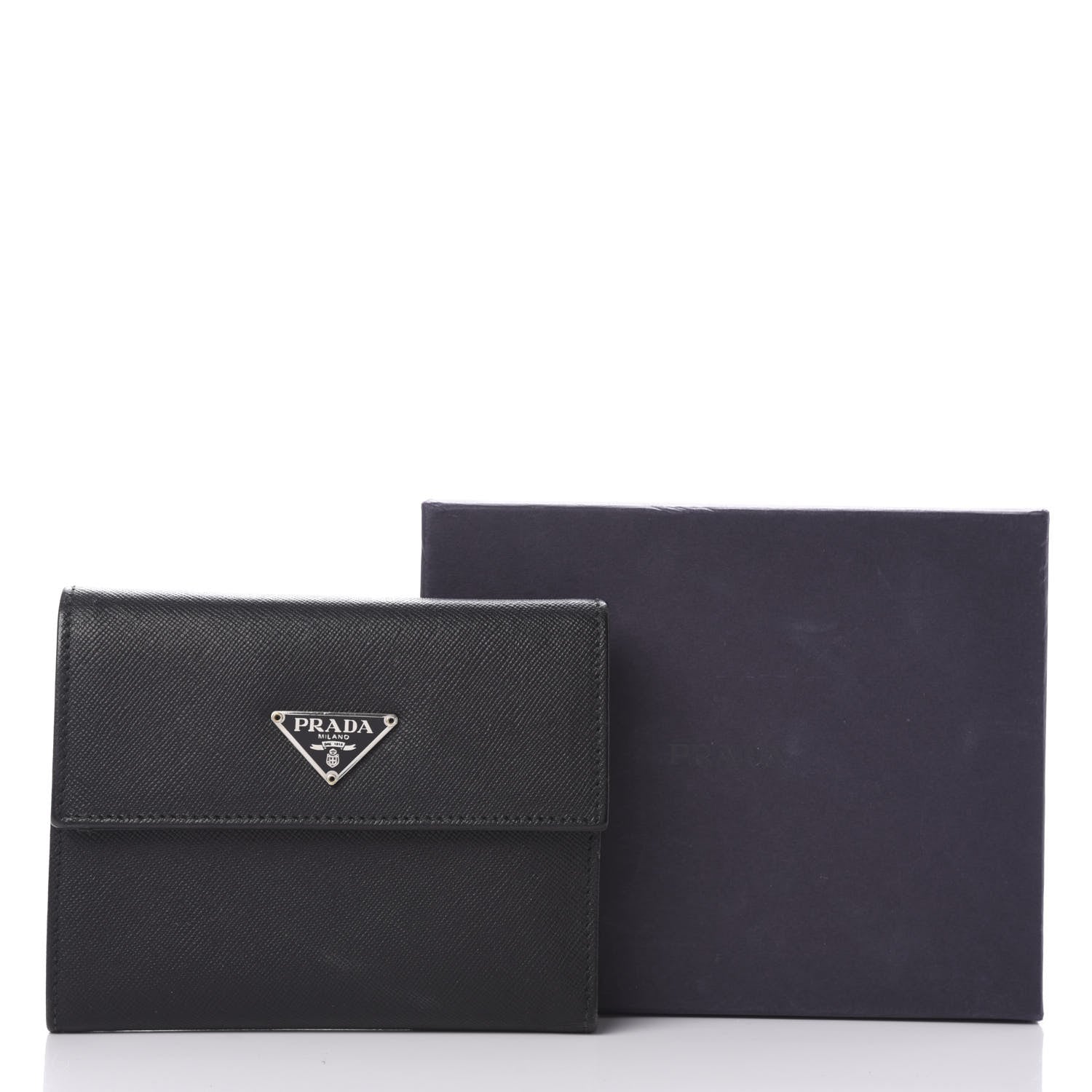 Prada Saffiano Metal Tri-Fold Wallet Black 12 of 12