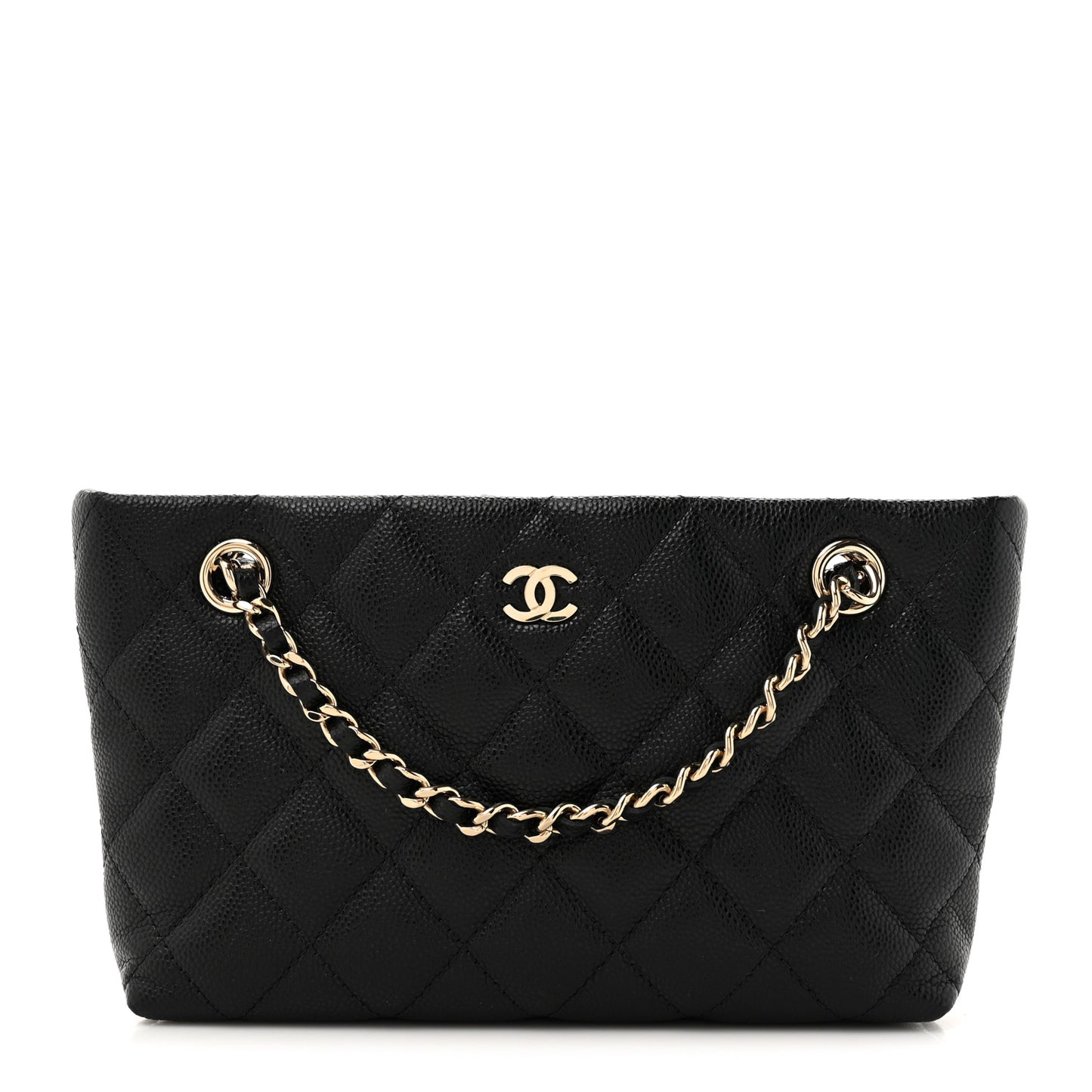 Caviar Quilted Classic Clutch Tote With Chain Black