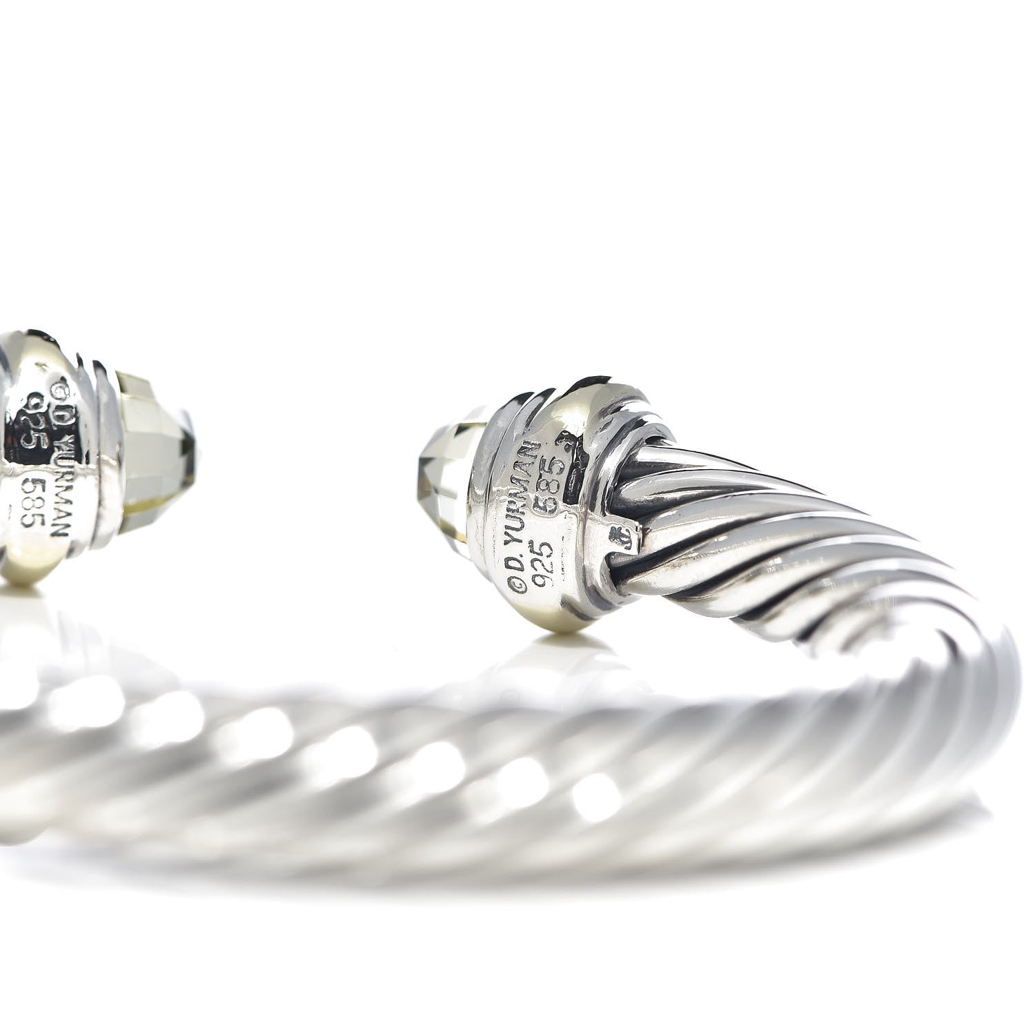 David Yurman Sterling Silver 14K Yellow Gold Lemon Citrine 7mm Cable Classics Bracelet 5 of 5