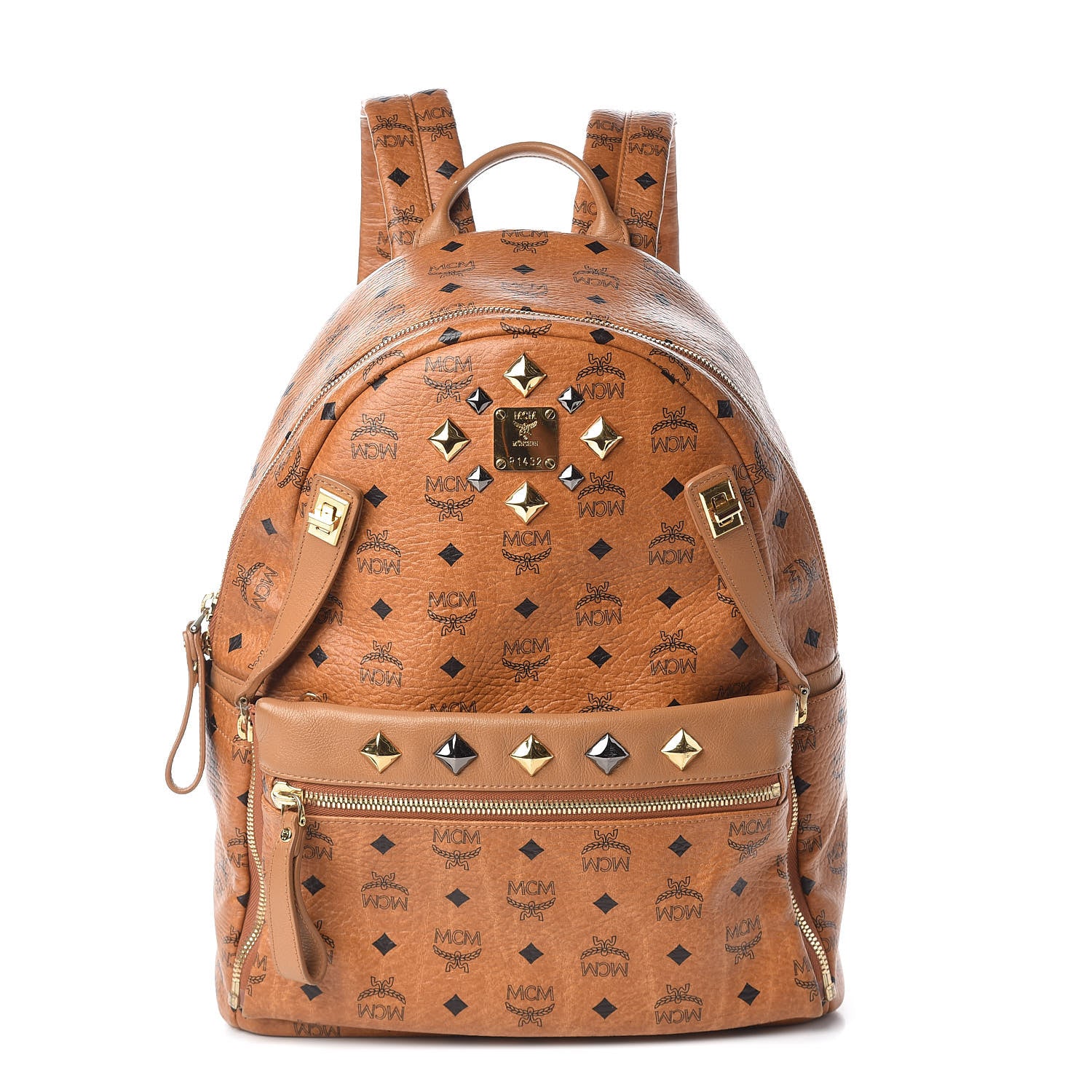 MCM Visetos Studded Medium Dual Stark Backpack Cognac 1 of 10