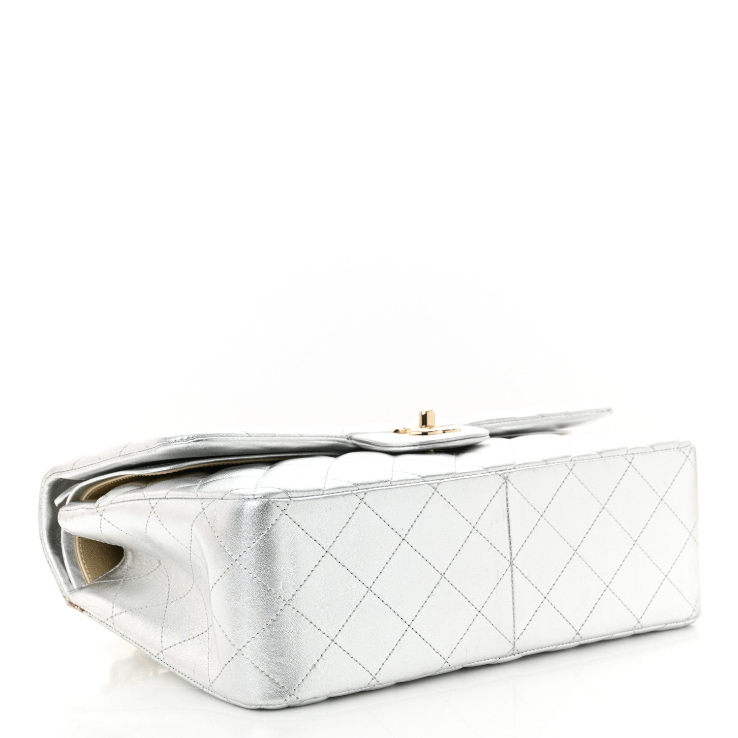 Chanel Metallic Lambskin Quilted Jumbo Double Flap Silver 4 of 15