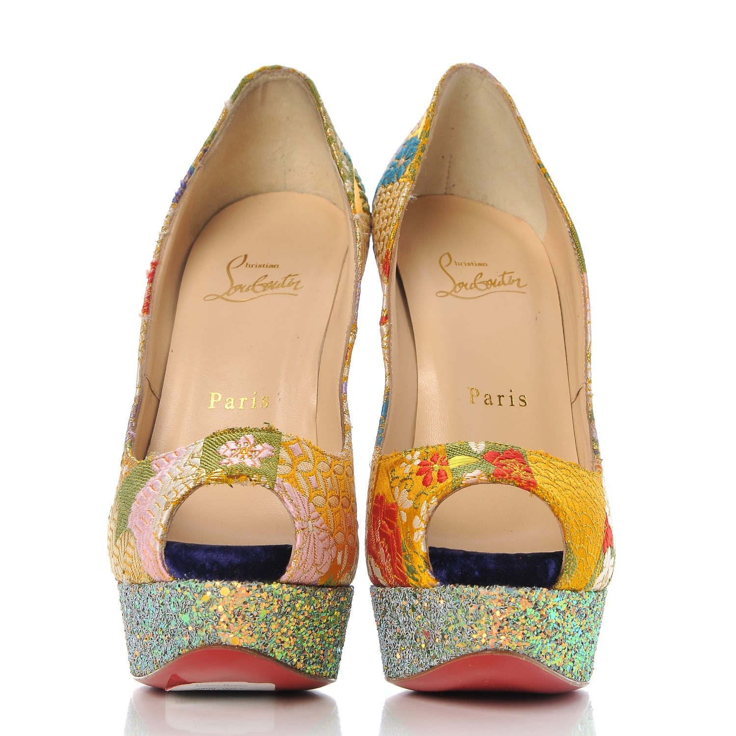 Christian Louboutin Tissu Glitter Dragon Lady Peep 150 Pumps 37.5 Pollen 2 of 12