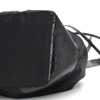 Prada Tessuto Nylon Crocodile Embossed Calfskin Bucket Bag Black 10 of 12
