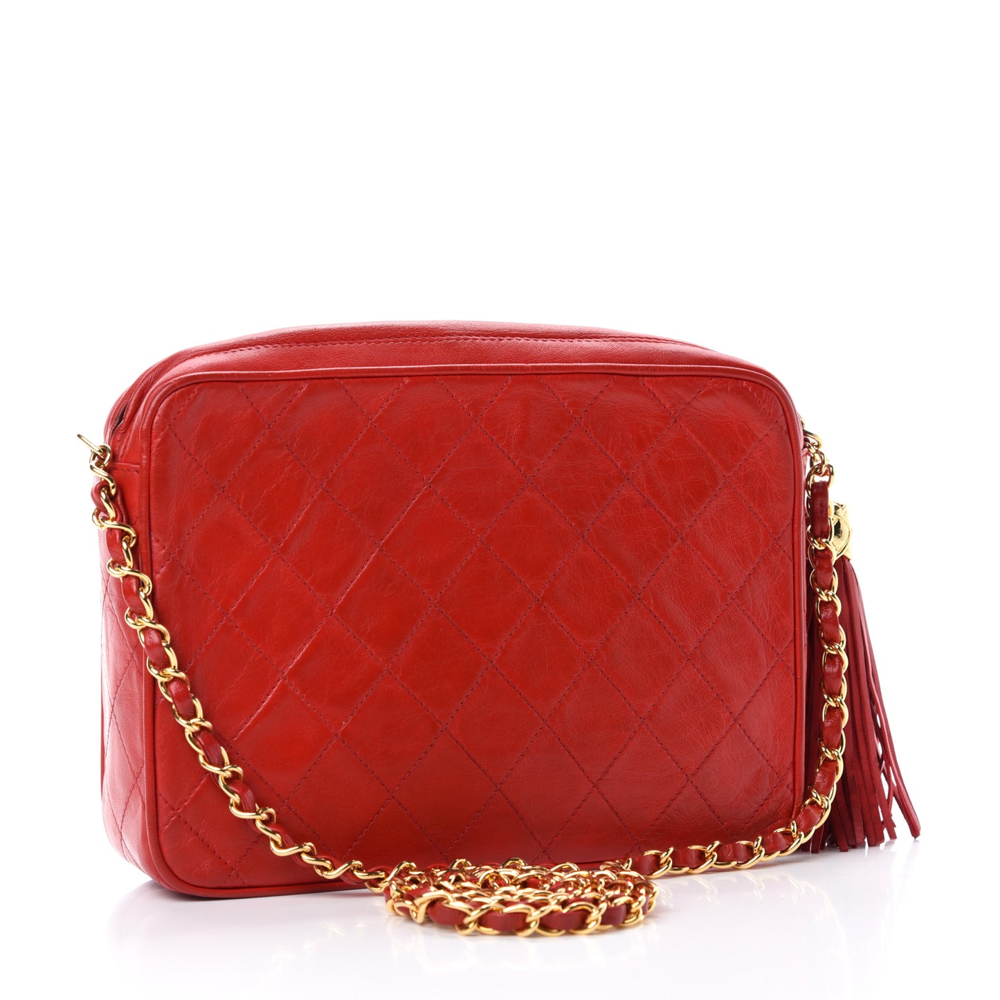 Lambskin Quilted Tassel Camera Case Red