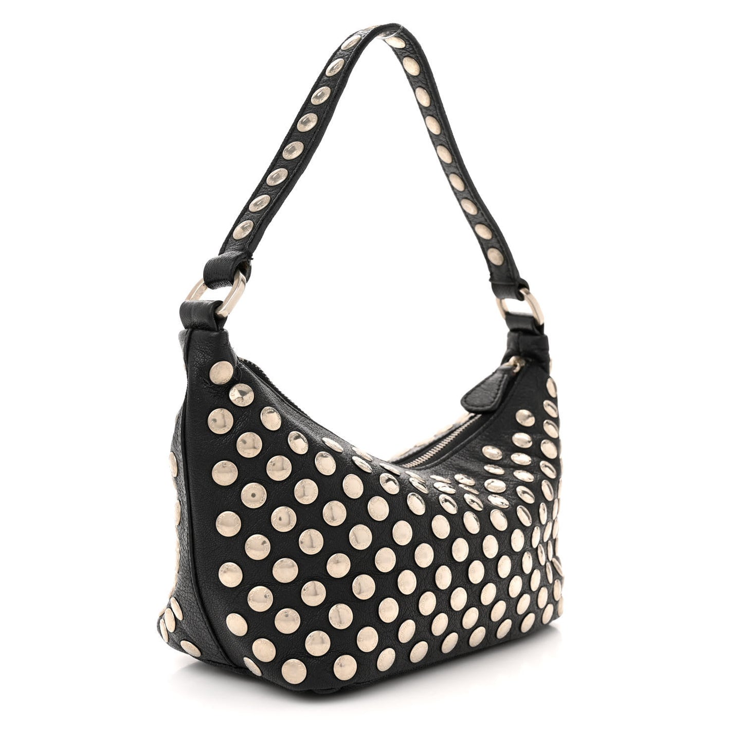 Muflone Metal Studded Necessaire Shoulder Bag Black