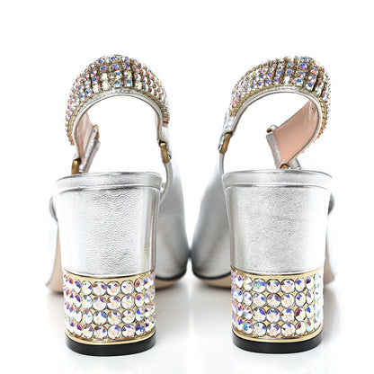 Gucci Metallic Nappa Crystal Square G Madelyn Slingbacks 38 Silver 6 of 10