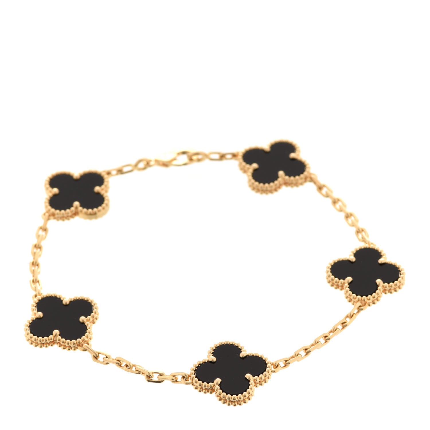 Van Cleef & Arpels 18K Yellow Gold Black Onyx 5 Motifs Vintage Alhambra Bracelet 1 of 7