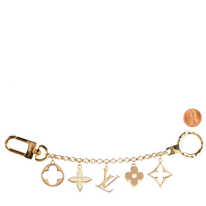 Louis Vuitton Brass Enamel Fleur De Monogram Bag Charm Chain Gold 2 of 5