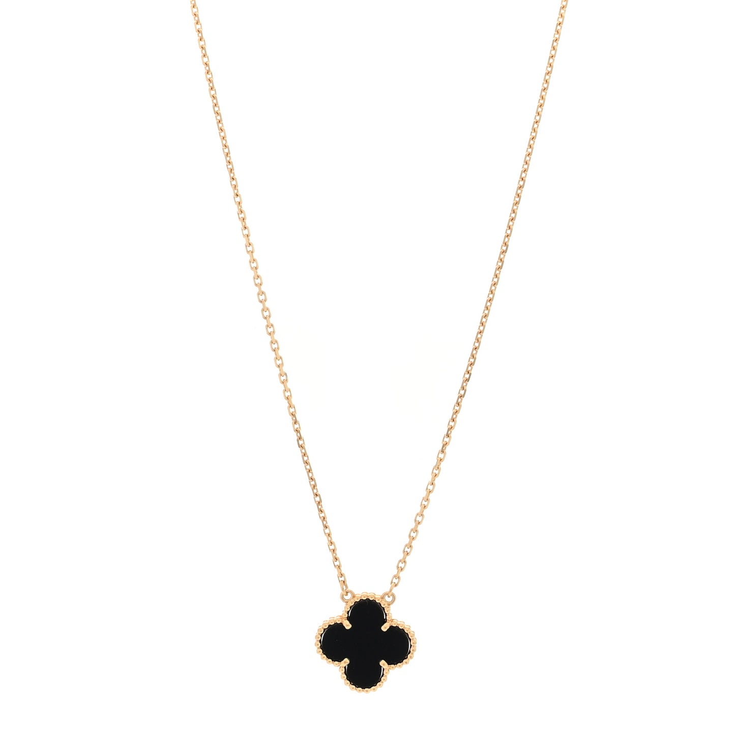 18K Yellow Gold Black Onyx Vintage Alhambra Pendant Necklace