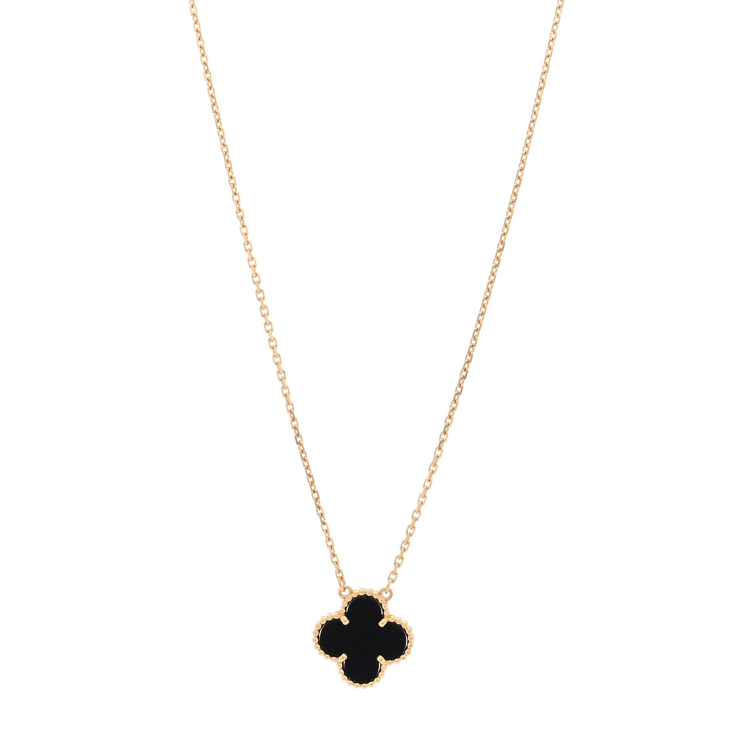 Van Cleef & Arpels 18K Yellow Gold Black Onyx Vintage Alhambra Pendant Necklace 1 of 4