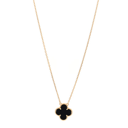 Van Cleef & Arpels 18K Yellow Gold Black Onyx Vintage Alhambra Pendant Necklace 1 of 4