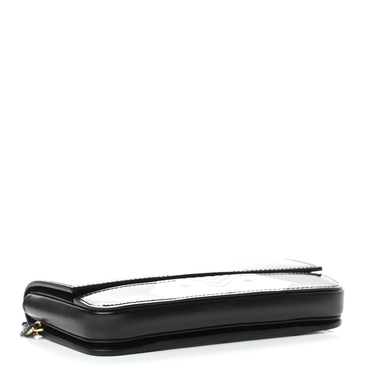 Calfskin Deer Print Camille Chain Wallet Black White