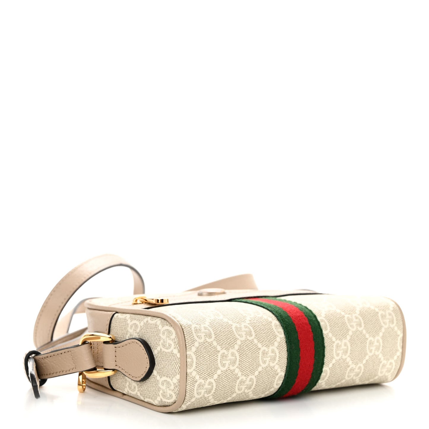 GG Supreme Monogram Textured Calfskin Web Mini Ophidia Shoulder Bag Beige Mystic White Oatmeal