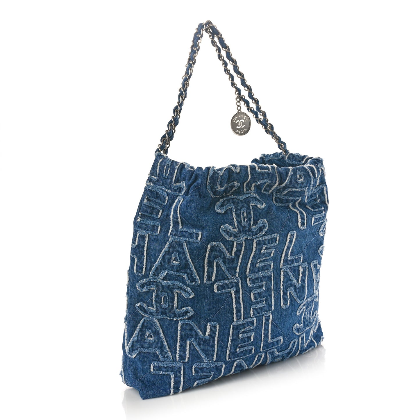 Denim Patchwork Quilted Chanel 22 Blue