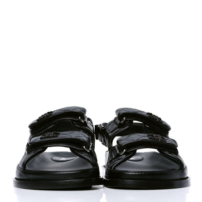 Chanel Lambskin Velcro Dad Sandals 38 Black 2 of 4
