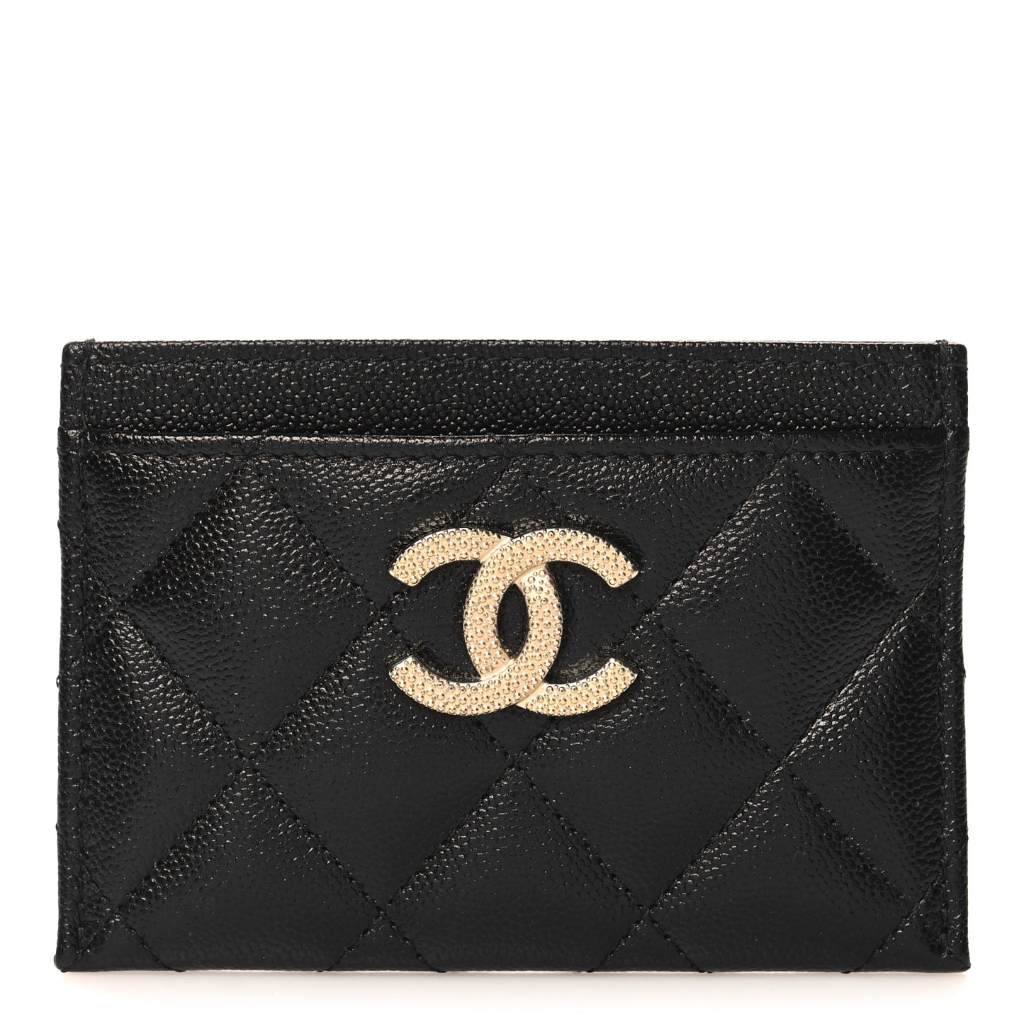 Caviar Quilted Studded CC Card Holder Black