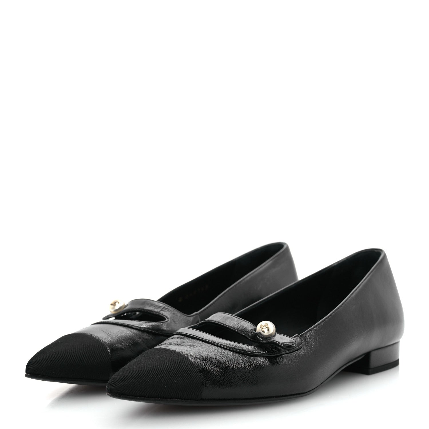 Chanel Shiny Lambskin Grosgrain Pearl Mary Jane Flats 37.5 Black 4 of 12