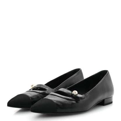 Chanel Shiny Lambskin Grosgrain Pearl Mary Jane Flats 37.5 Black 4 of 12