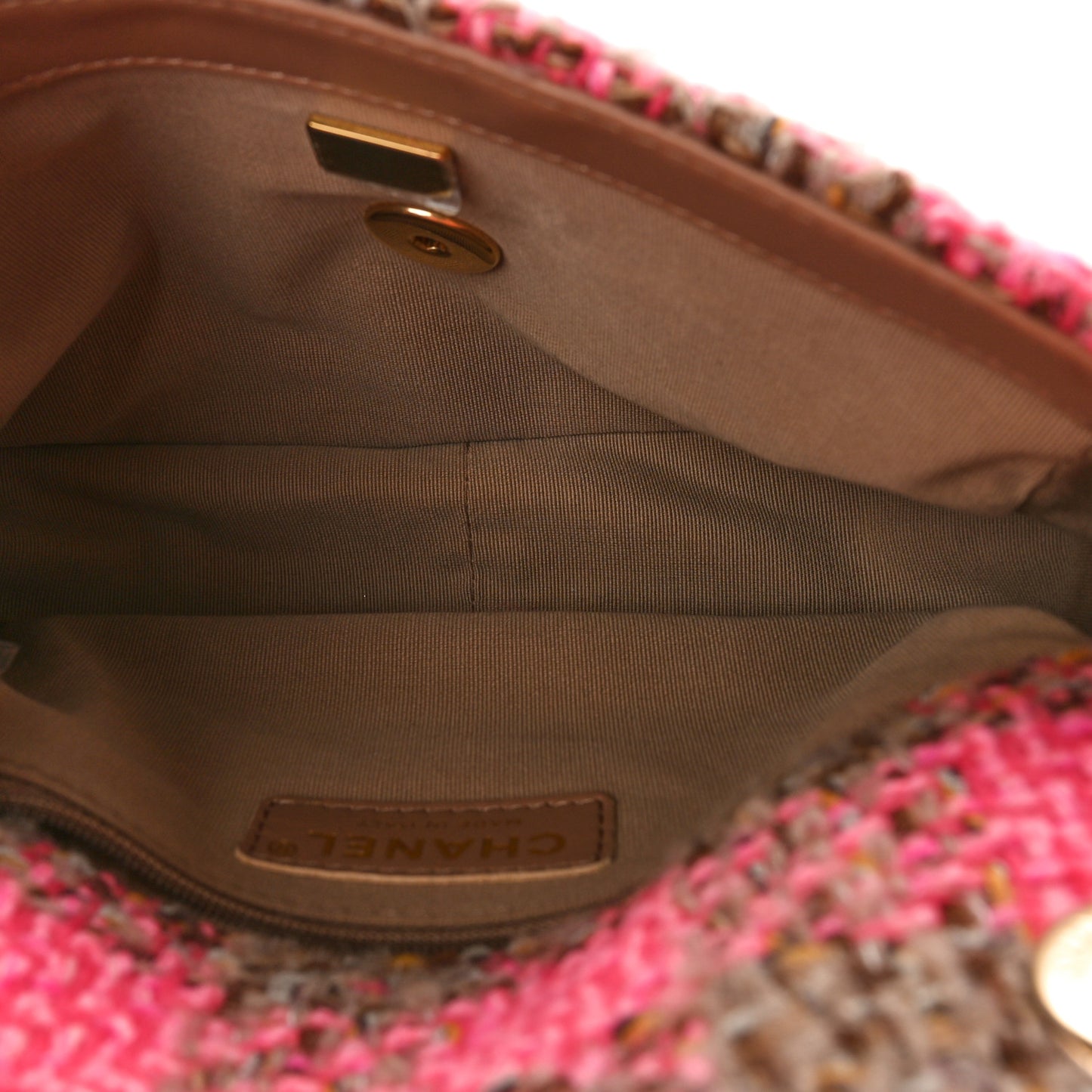Wool Tweed Quilted Small Elegant Chain Flap Pink Brown