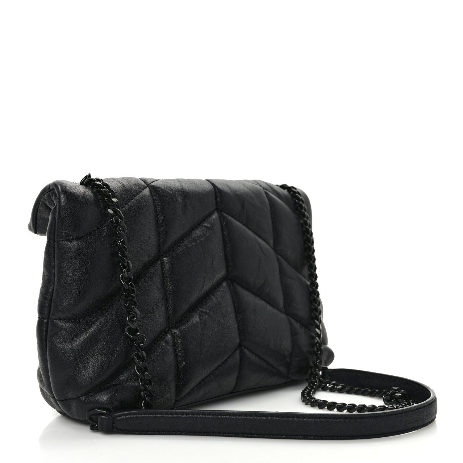 Saint Laurent Calfskin Quilted Toy Loulou Puffer Monogram Monochrome Chain Satchel Black 3 of 13