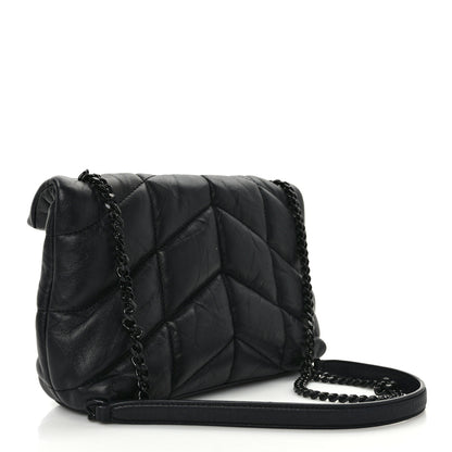 Saint Laurent Calfskin Quilted Toy Loulou Puffer Monogram Monochrome Chain Satchel Black 3 of 13