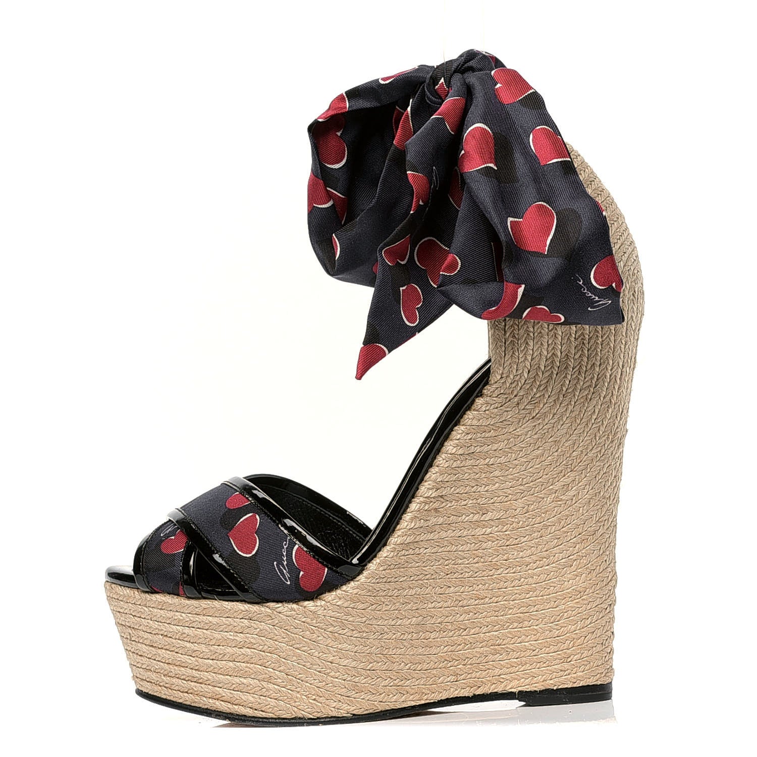 Gucci Satin Heartbeat Carolina Platform Wedges 37.5 Blue 1 of 4